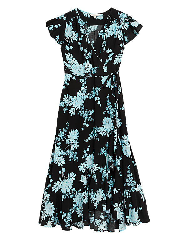 Ditsy Floral V-Neck Midi Wrap Dress