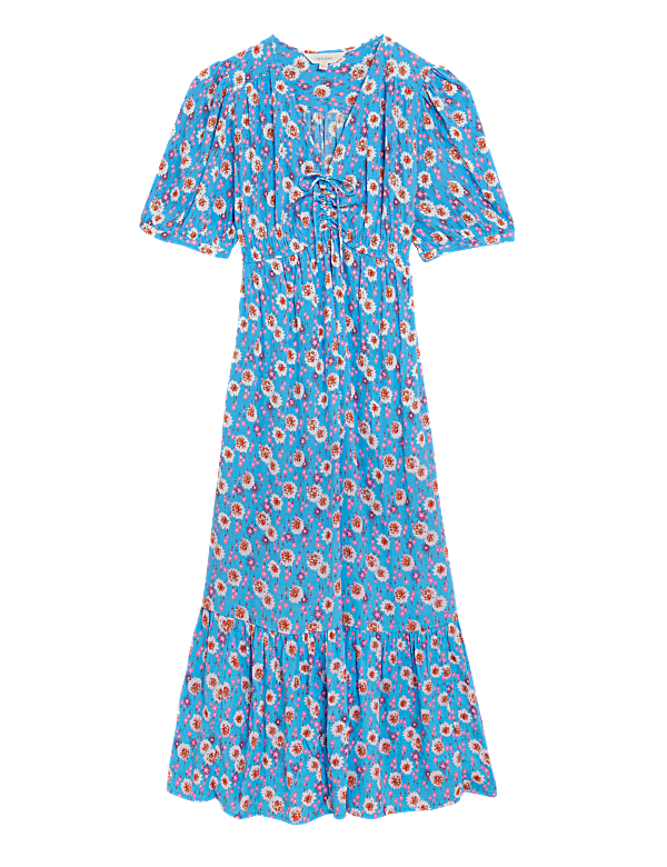 Ditsy Floral V-Neck Midi Tea Dress