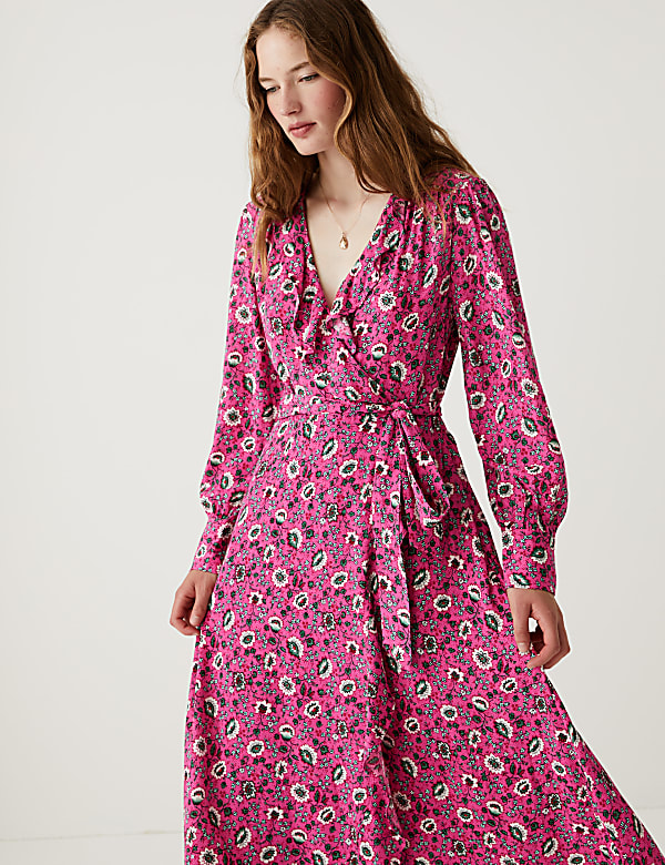 Floral V-Neck Midaxi Wrap Dress