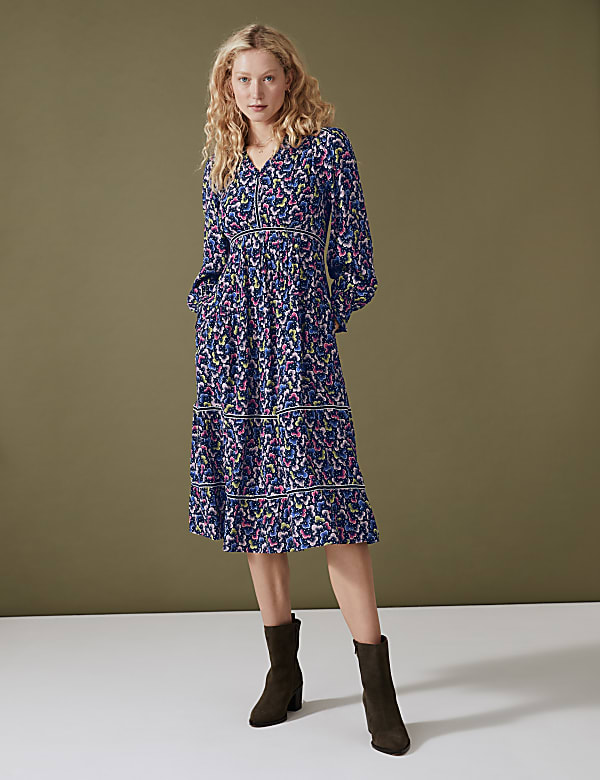 Floral V-Neck Midi Tiered Dress