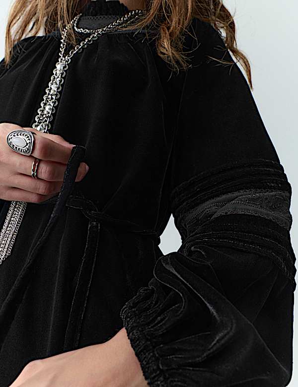 Velvet Embroidered Mini Swing Dress - CA