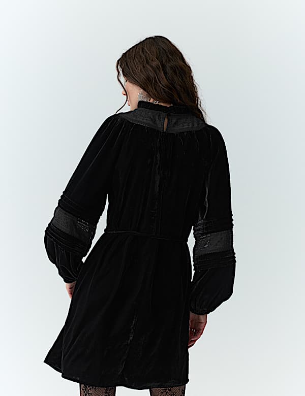 Velvet Embroidered Mini Swing Dress - CA