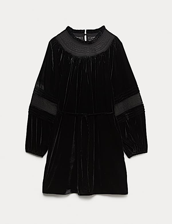 Velvet Embroidered Mini Swing Dress - CA