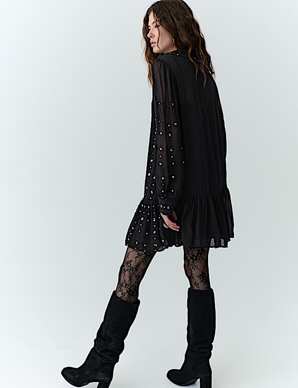 Chiffon Subtle Sequin Mini Tiered Dress - US