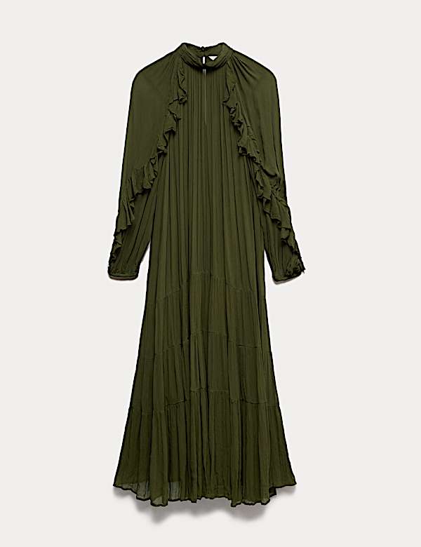 Crew Neck Ruffle Midi  Relaxed Dress