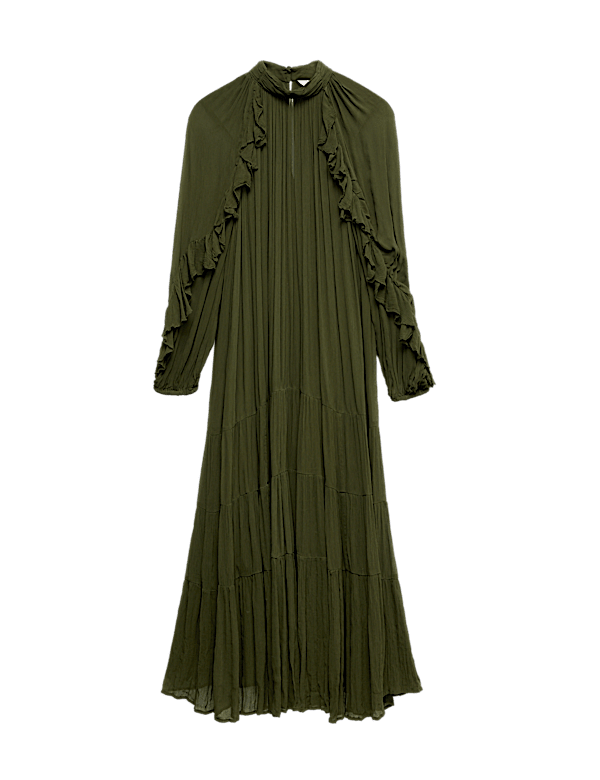 Crew Neck Ruffle Midi  Relaxed Dress