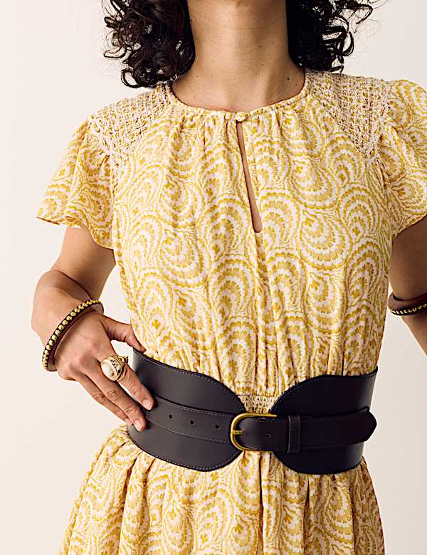 Cotton Rich Printed Midi Waisted Dress - HR