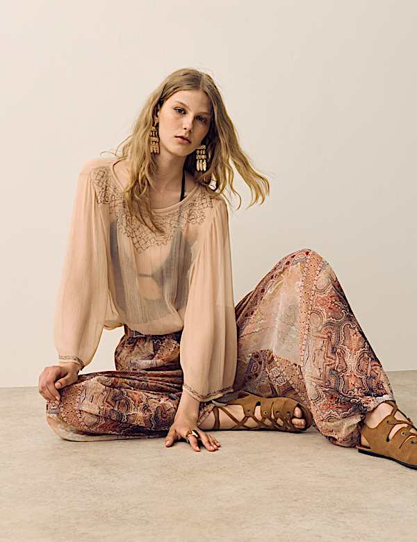 Cupro Beaded Flute Sleeves Tunic - NZ