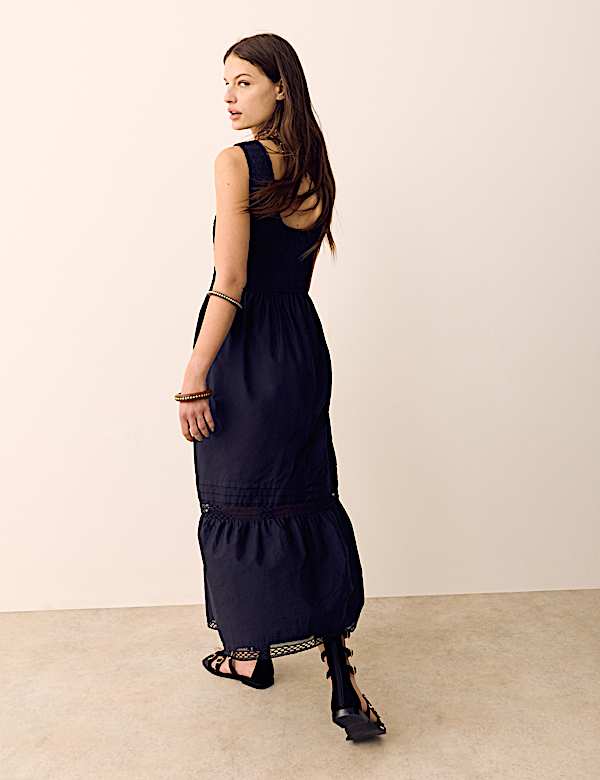 Pure Cotton Midi Shirred Dress - AL