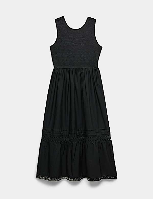 Pure Cotton Midi Shirred Dress - AL