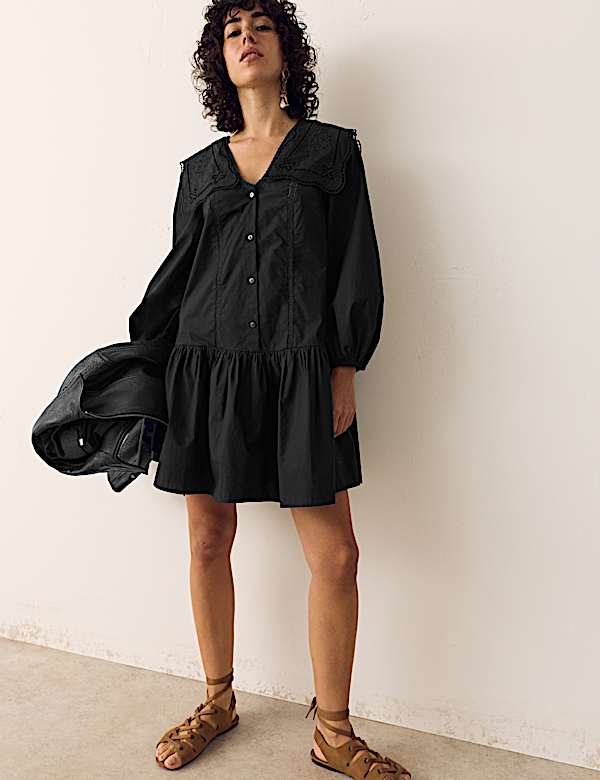 Pure Cotton Broderie Midi Smock Dress - IL