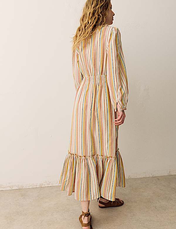 Pure Cotton Striped V-Neck Midaxi Dress