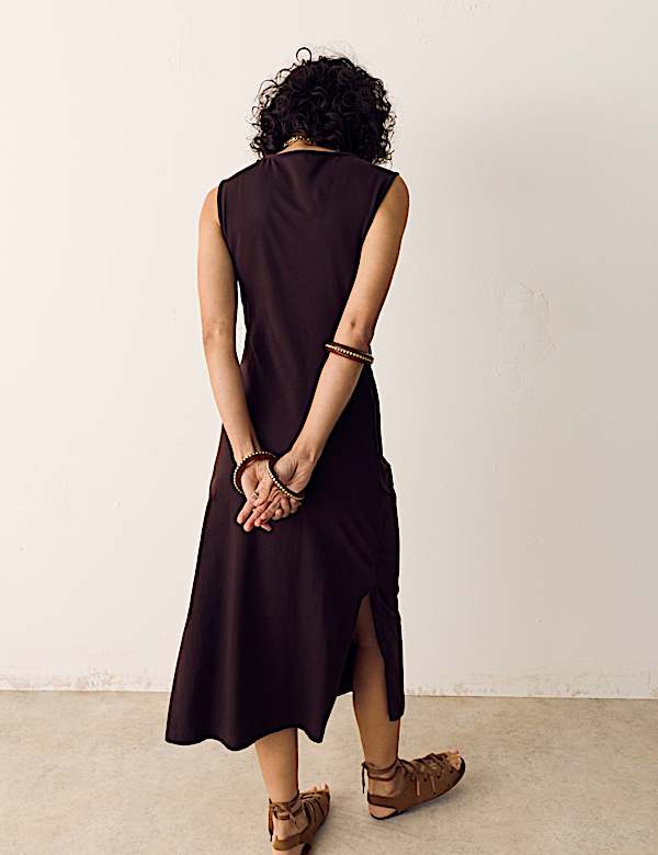 Pure Cotton Jersey Shirred Front Midi Dress