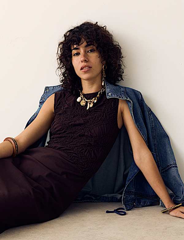 Pure Cotton Jersey Shirred Front Midi Dress