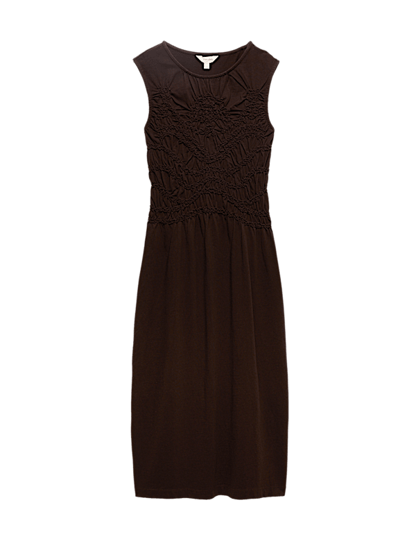 Pure Cotton Jersey Shirred Front Midi Dress