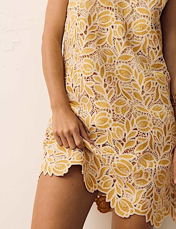 Cotton Blend Crotchet Mini Swing Dress - PL