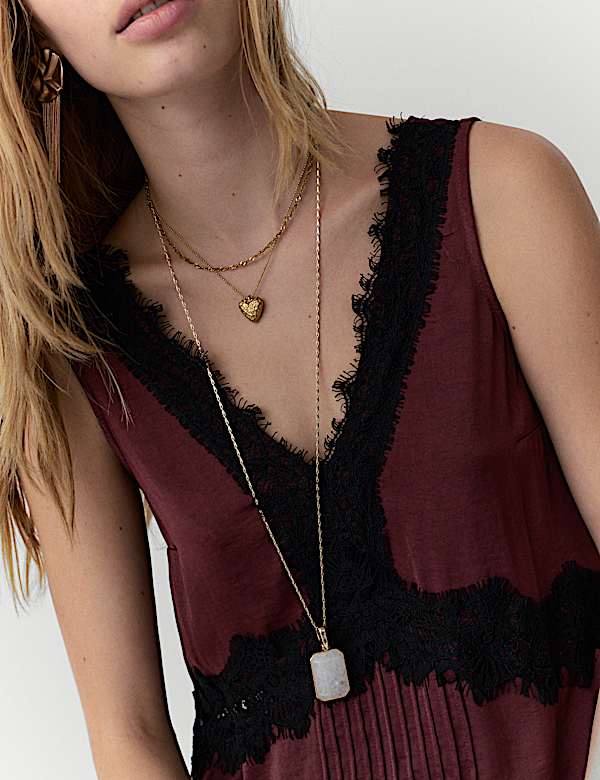 Satin Lace Detail Midi Drop Waist Dress - KR