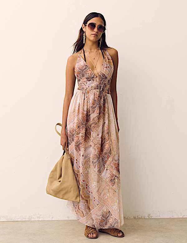 Paisley V-Neck Midaxi Skater Dress