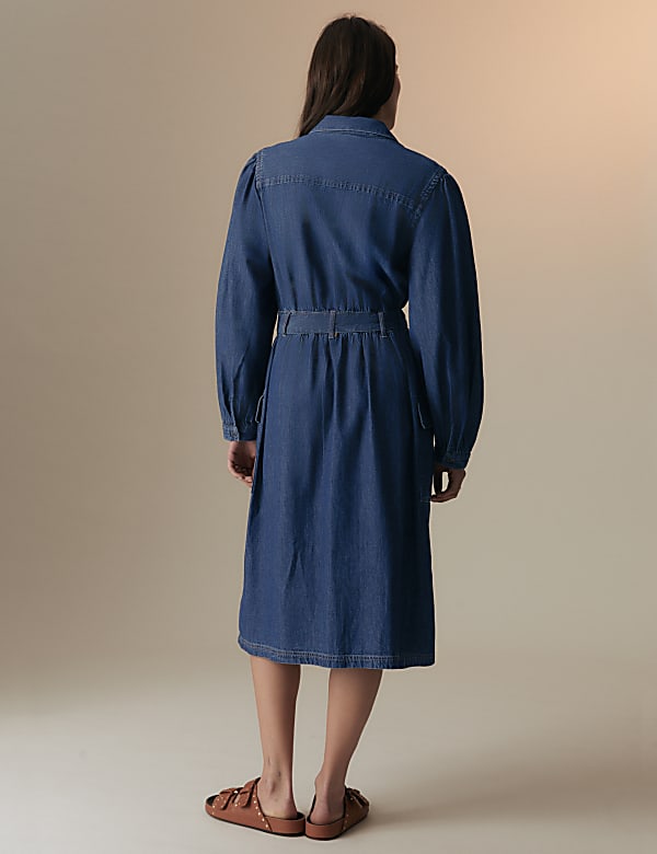 Denim Collared Midi Utility Shirt Dress