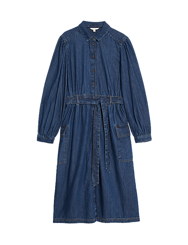 Denim Collared Midi Utility Shirt Dress