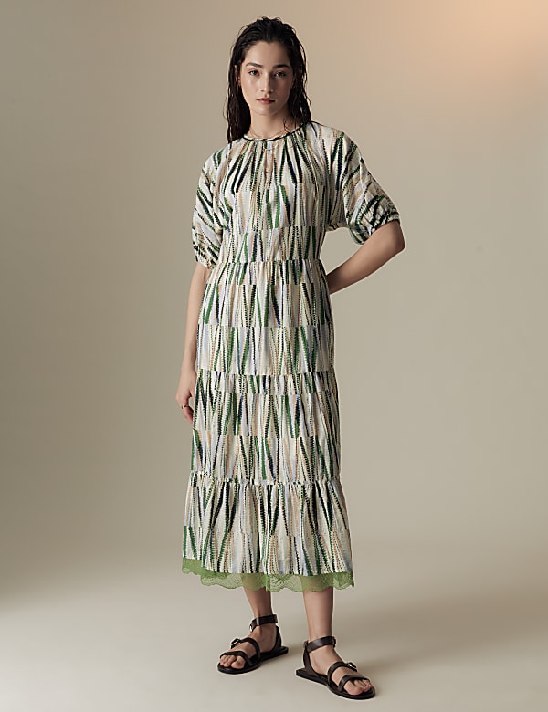 Cotton Rich Printed Midaxi Tiered Dress