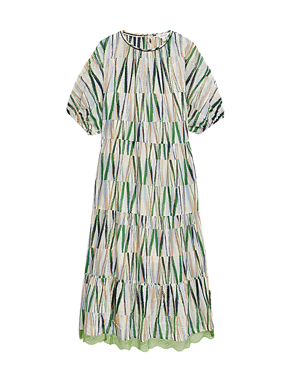 Cotton Rich Printed Midaxi Tiered Dress