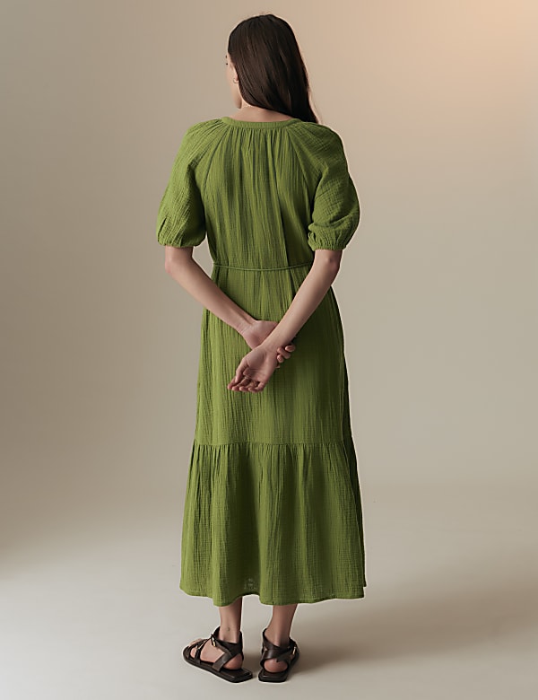 Pure Cotton Textured Midi Tiered Dress