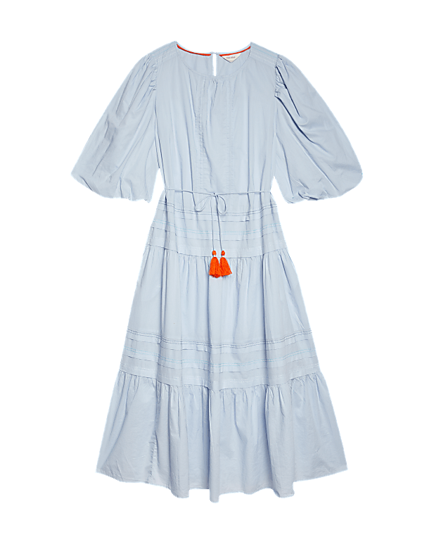 Pure Cotton Pintuck Midaxi Tiered Dress