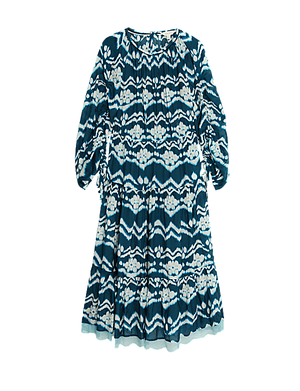 Cupro Blend Printed Midi Waisted Dress