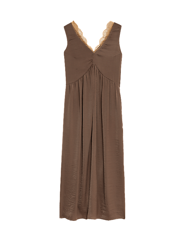 Satin Lace Insert Midi Tea Dress