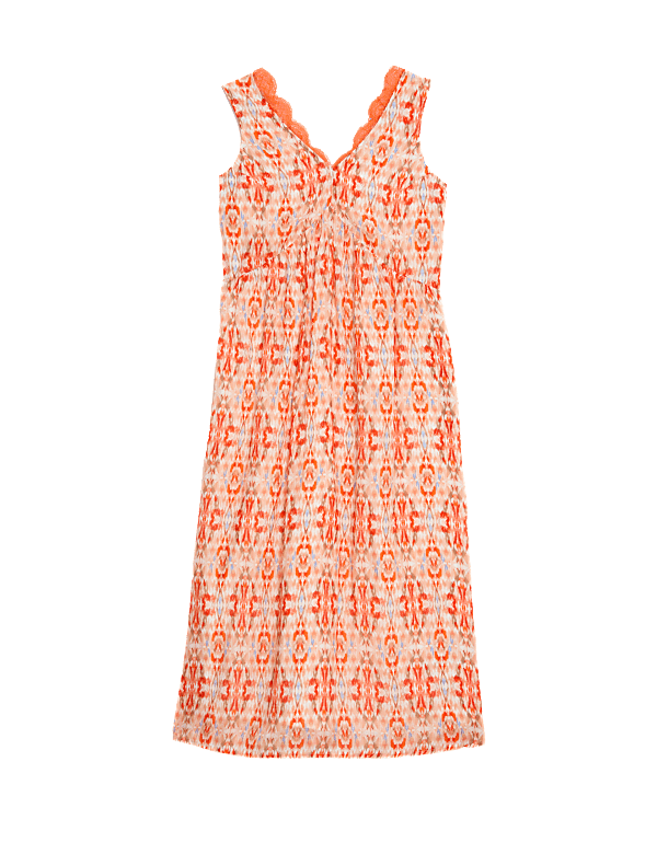 Cupro Blend Printed V-Neck Tea Midi Dress