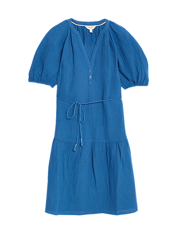 Pure Cotton Textured Notch Neck Tiered Dress