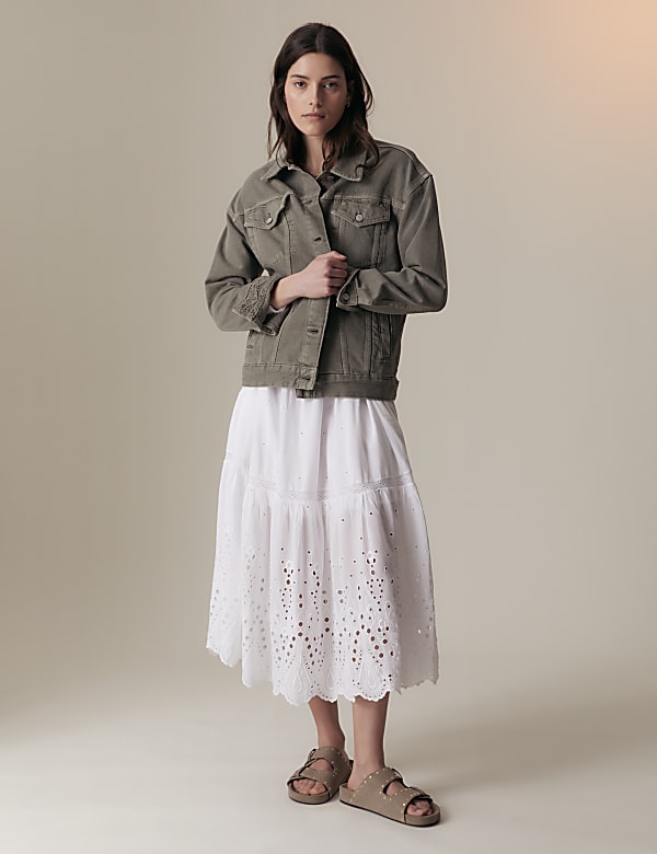 Cotton Rich Broderie Midaxi Waisted Dress