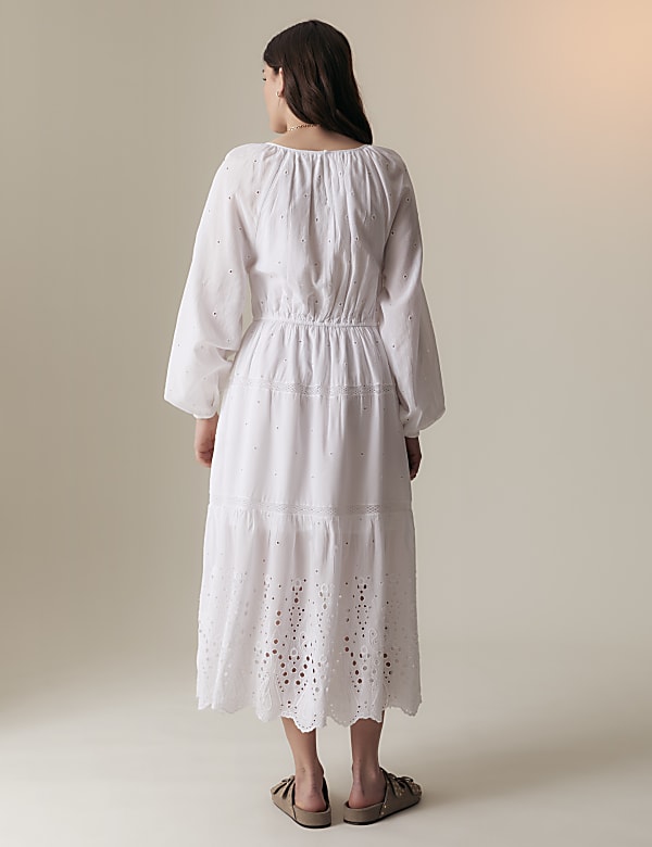 Cotton Rich Broderie Midaxi Waisted Dress
