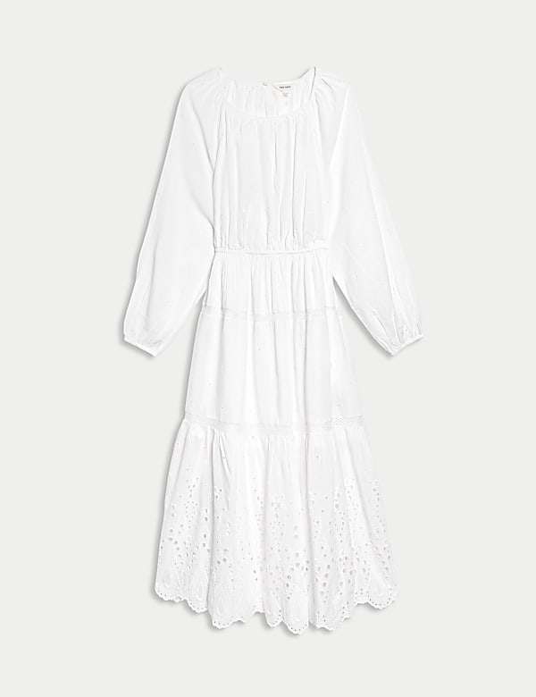 Tailliertes Midaxikleid mit Lochstickerei und hohem Baumwollanteil - DE