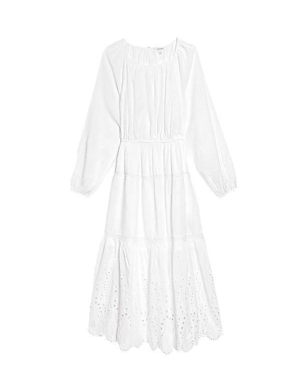Cotton Rich Broderie Midaxi Waisted Dress