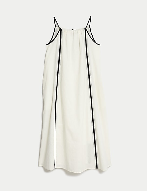 שמלת סליפ באורך מידי עם פסים מבד עשיר בפשתן - IL