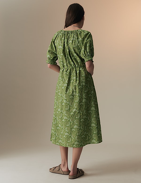 Pure Cotton Printed Midi Smock Relaxed Dress