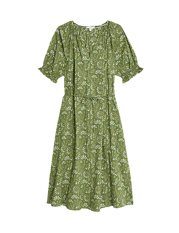 Pure Cotton Printed Midi Smock Relaxed Dress