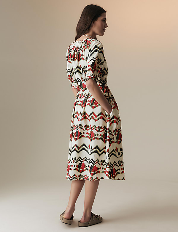 Pure Cotton Printed Midi Smock Relaxed Dress