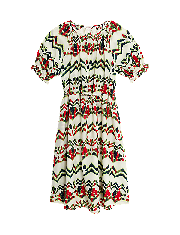 Pure Cotton Printed Midi Smock Relaxed Dress