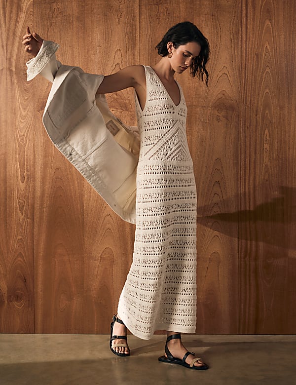 Robe midi en maille 100 coton a motif texture