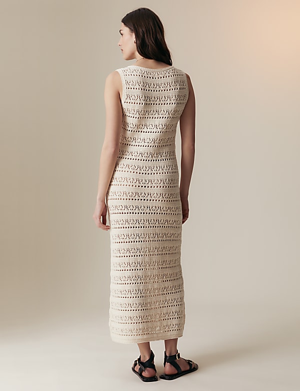 Pure Cotton Textured Midi Knitted Dress