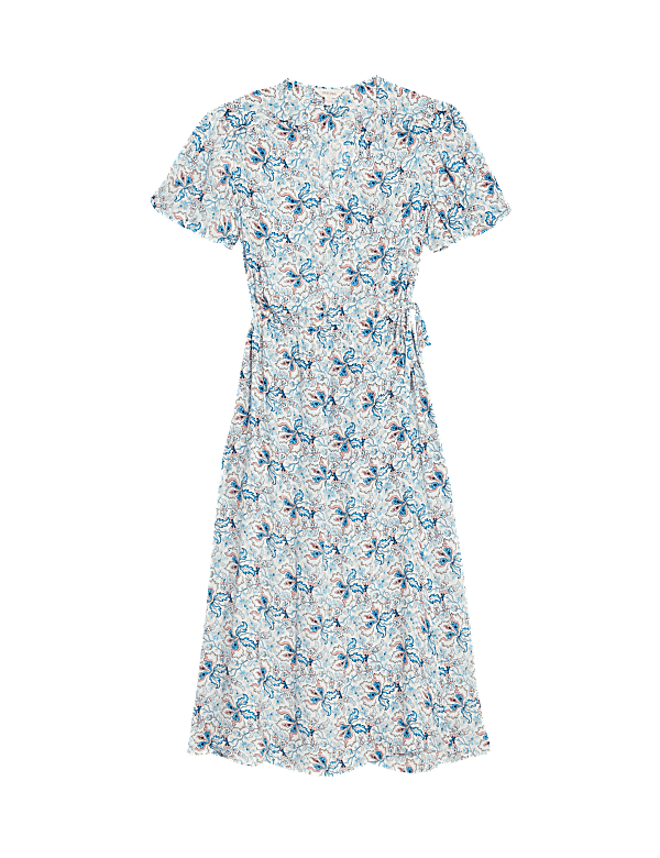 Floral V-Neck Midi Wrap Dress