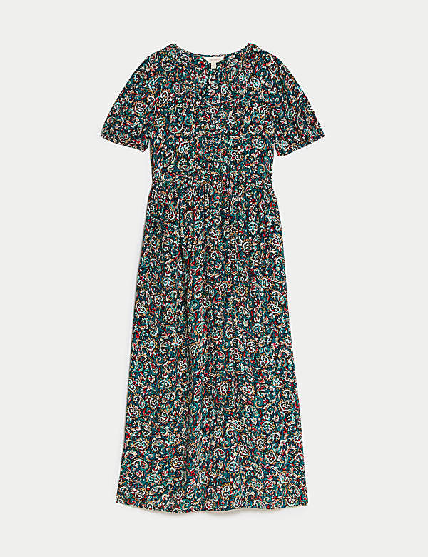 Sukienka wizytowa midaxi we wz&oacute;r paisley z dekoltem w serek - PL