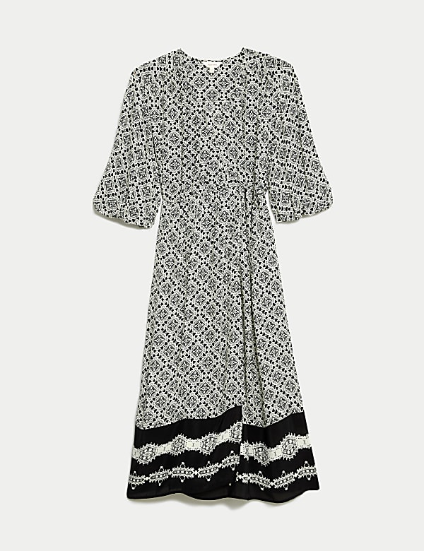 Crepe Geometric V-Neck Midi Wrap Dress - DE