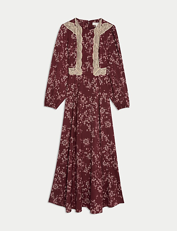 Robe coupe longue en satin à encolure ronde avec imprimé - CH