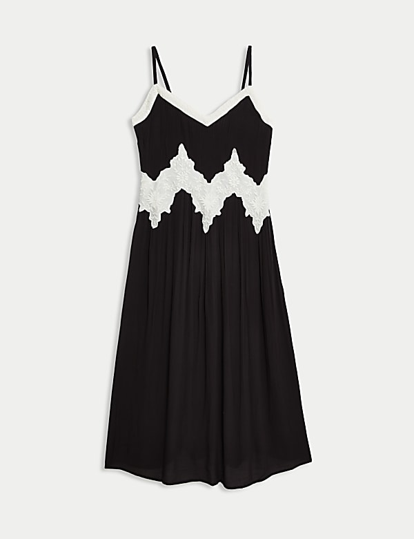Embroidered V-Neck Lace Insert Midaxi Column Dress - ID
