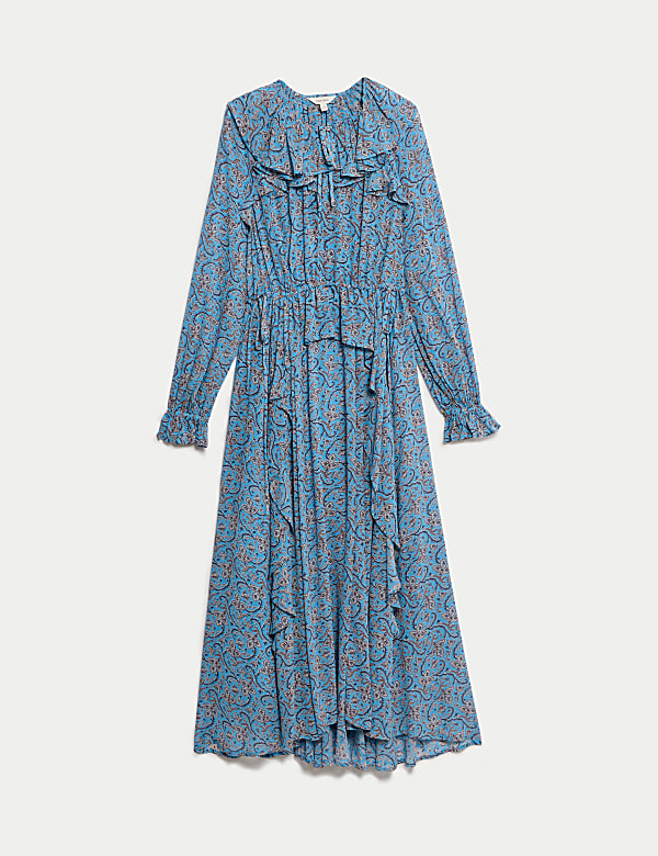 Gaun Berikat Pinggang Midaxi Rimpel Kerah Ikat Tali Bermotif - ID