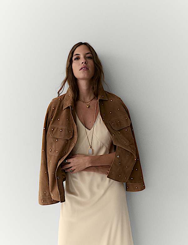 Pure Silk Beaded V-Neck Maxi Slip Dress - CN